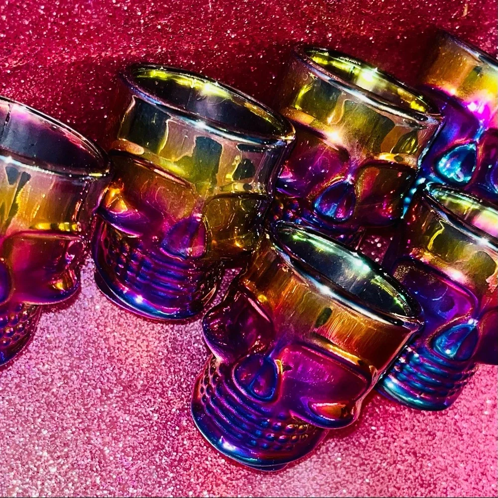 6 Iridescent Skull Shot Glasses by Circleware Rainbow Fusion - Picture 11 of 16